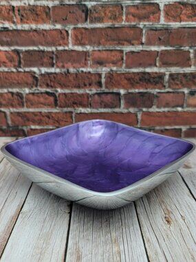 Vintage Purple Enameled Aluminum Square Trinket Catch-All Dish